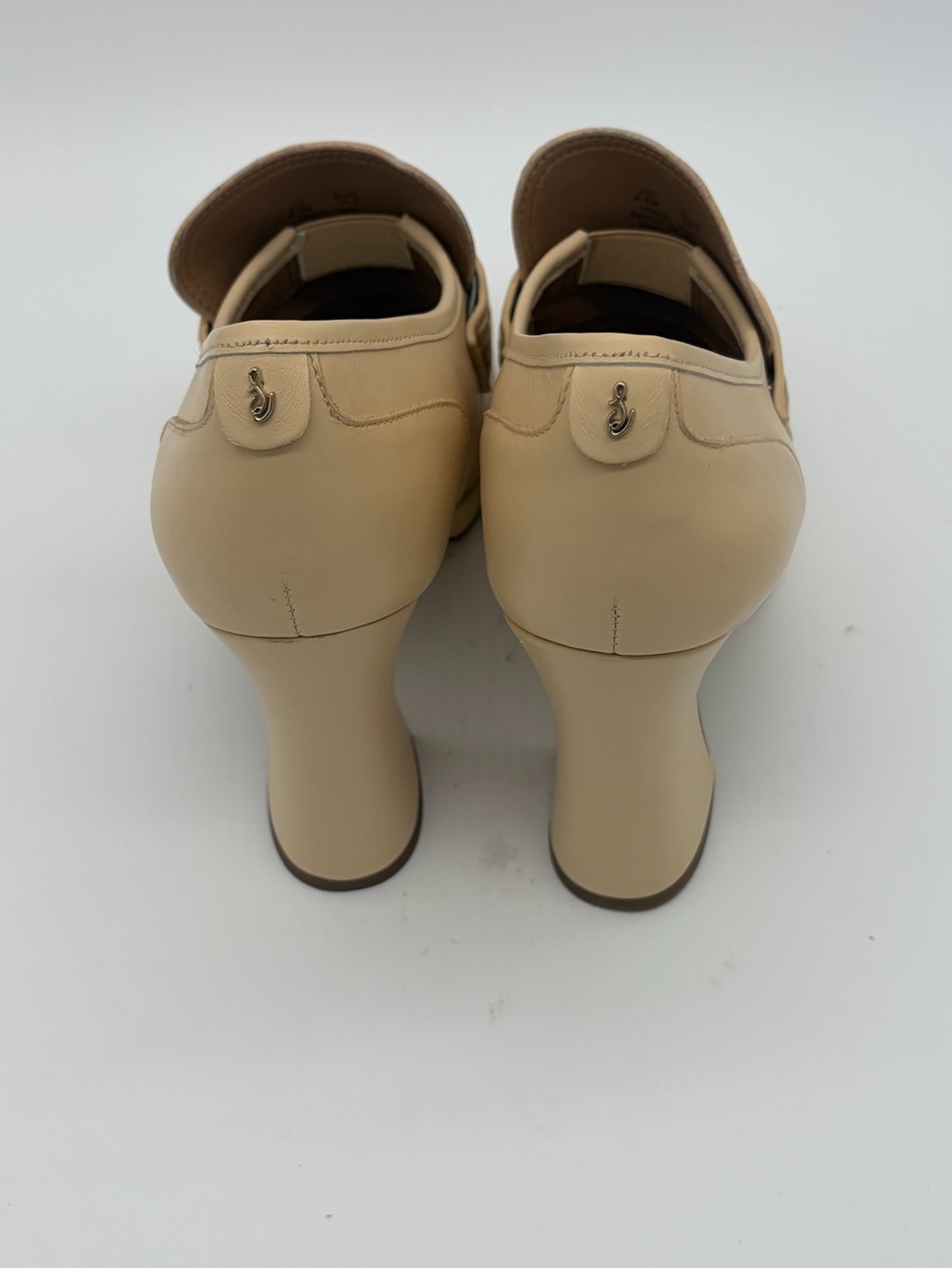 Sam Edelman Cream Block-Heel Penny Loafers - Picture 5 of 9